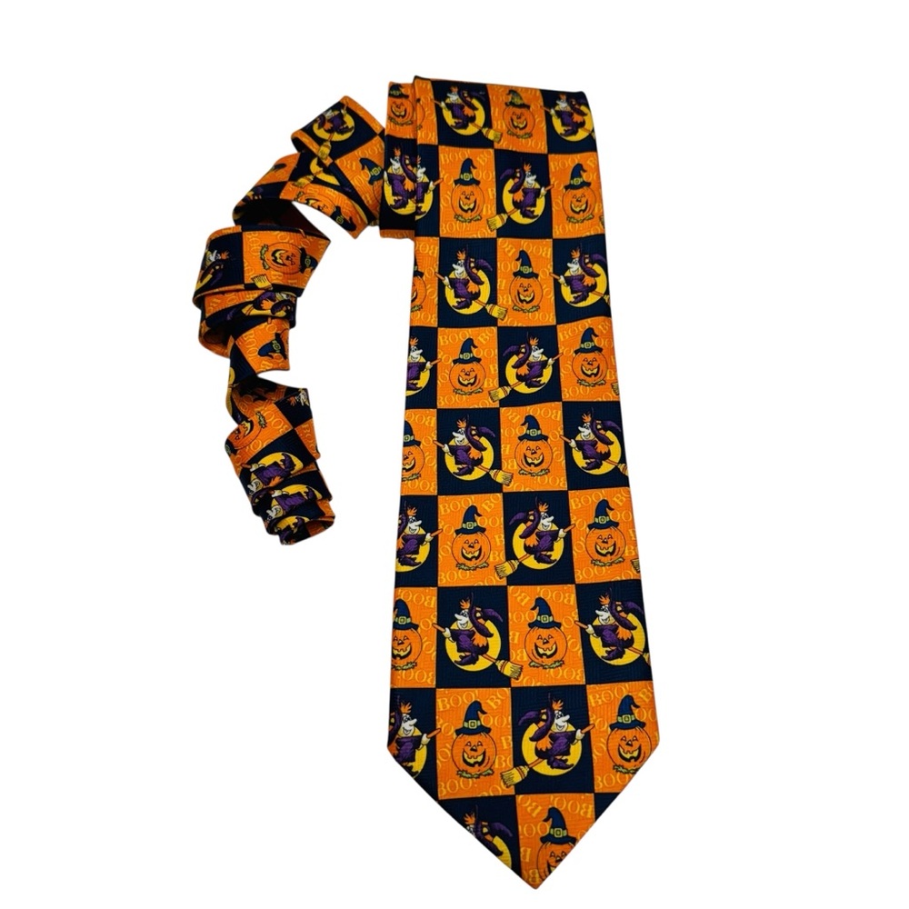 Halloween Tie Pumpkin Witch Necktie Mens Orange Black Boo Costume